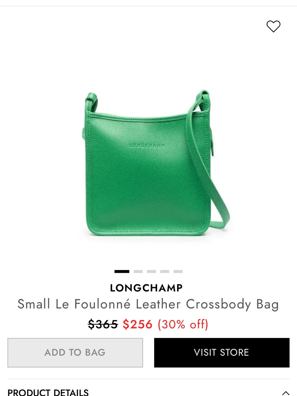 NWOT Longchamp Small Le Foulonne Leather Crossbody Bag in green
